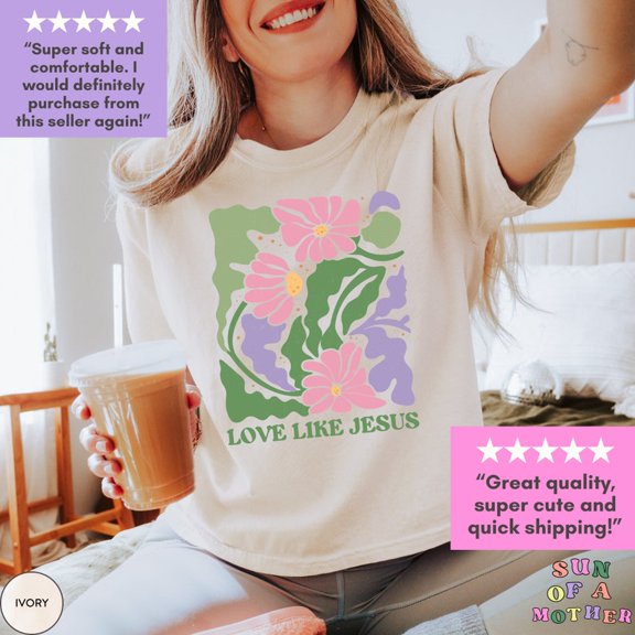 Simple Fit Love Like Shirt Floral Christian Tshirt Cropped Christian Shirt Retro T Shirt Christian Apparel Teen Baptism Gift