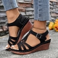 thumbnail image 4 of Rokment Orthopedic Platform Wedges Gladiator Dress Sandals for Women Ladies 2026 Summer Vintage Leather Hollow out Chunky High Heeled Dressy Sandals Black Size 8, 4 of 7