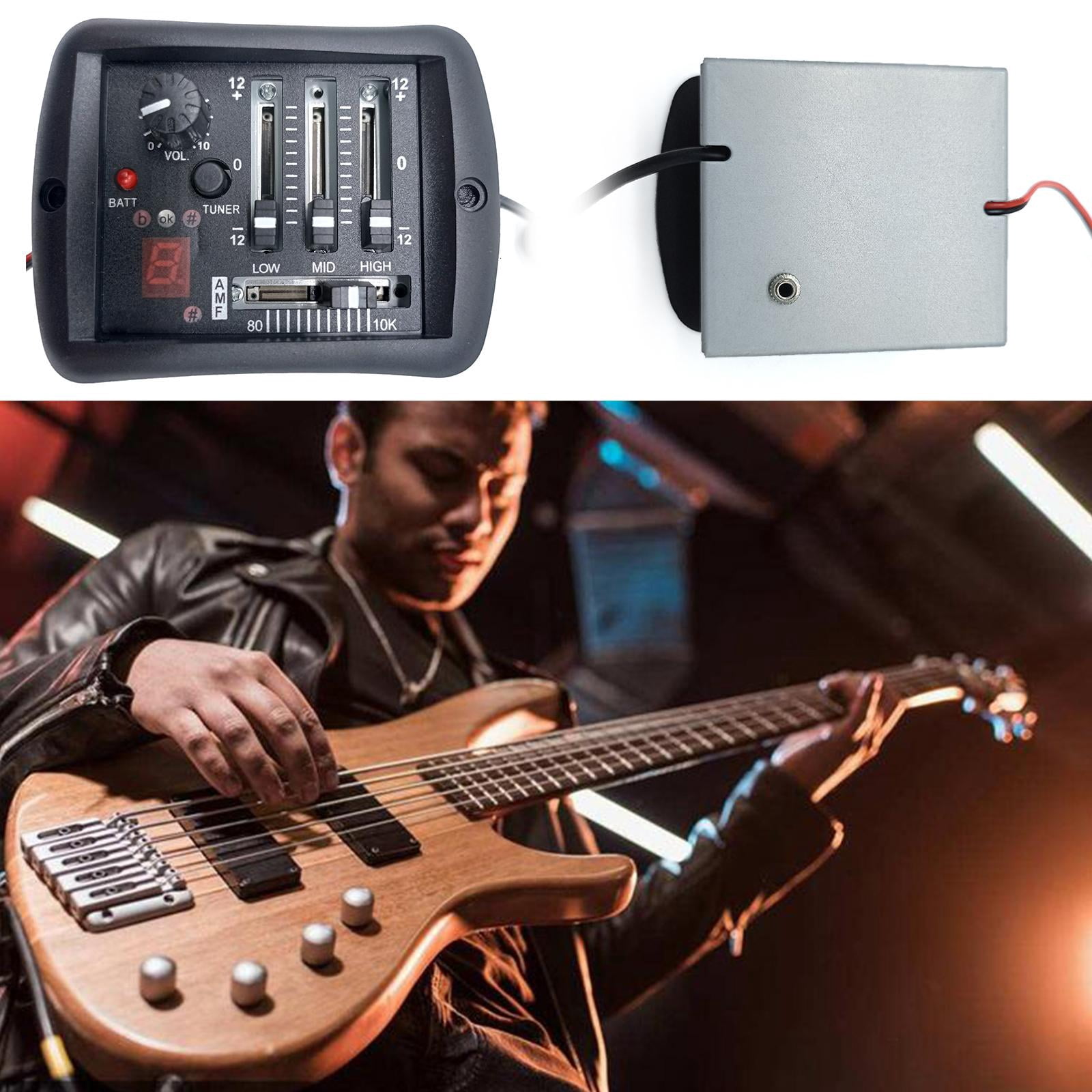 CEORPER 3 Bands Acoustic Guitar Pickup Preamp Tuner Piezo Pickup Guitar Bass Pickup for Muscial Beginners