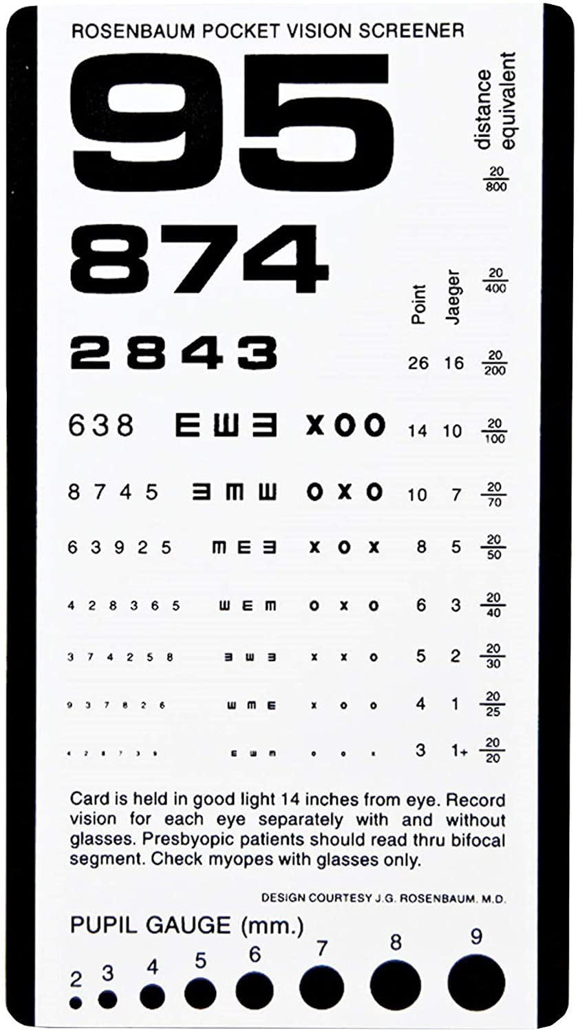 Dukal Pocket Eye Test Chart 6 12 X 3 12 Visual Acuity Testing Eye