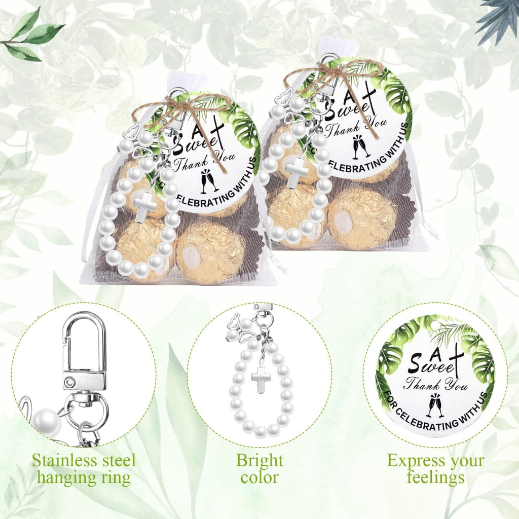 WINDLAND Bulk 20Sets Crosses Pearls Keychain Gifts For Family Friends Kids Wedding Baby Shower Party Favors In Organza Bags