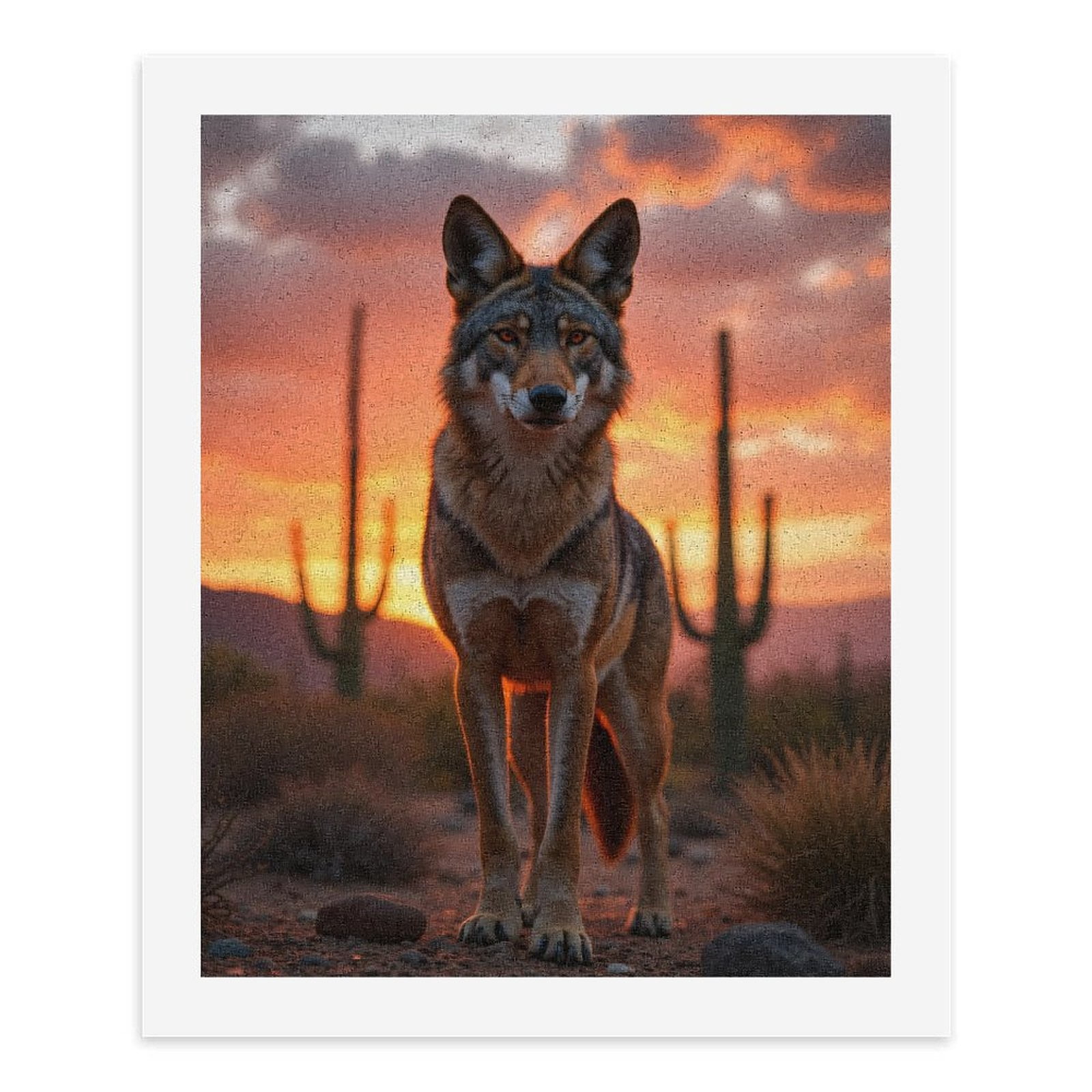 Paint by Numbers Kit for Adults, Sunset Desert Coyote Standing Cacti Paint by Numbers, Easy Paint by Numbers Kit for Adults Beginner, DIY Adult Paint by Number Kits on Canvas, 12x16in Home Decor