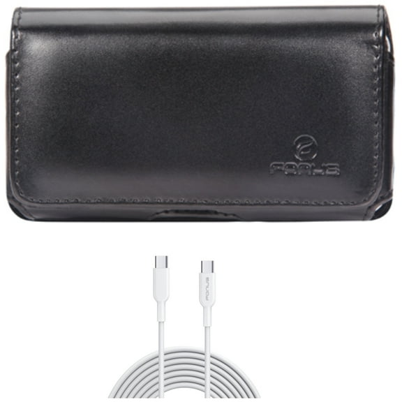 For Google Pixel 7a/6a - 6ft Long Type-C Cable w Case Belt Clip, PD Fast Charger Cord Power Wire, Leather Swivel Holster for Google Pixel 7a/6a Phones