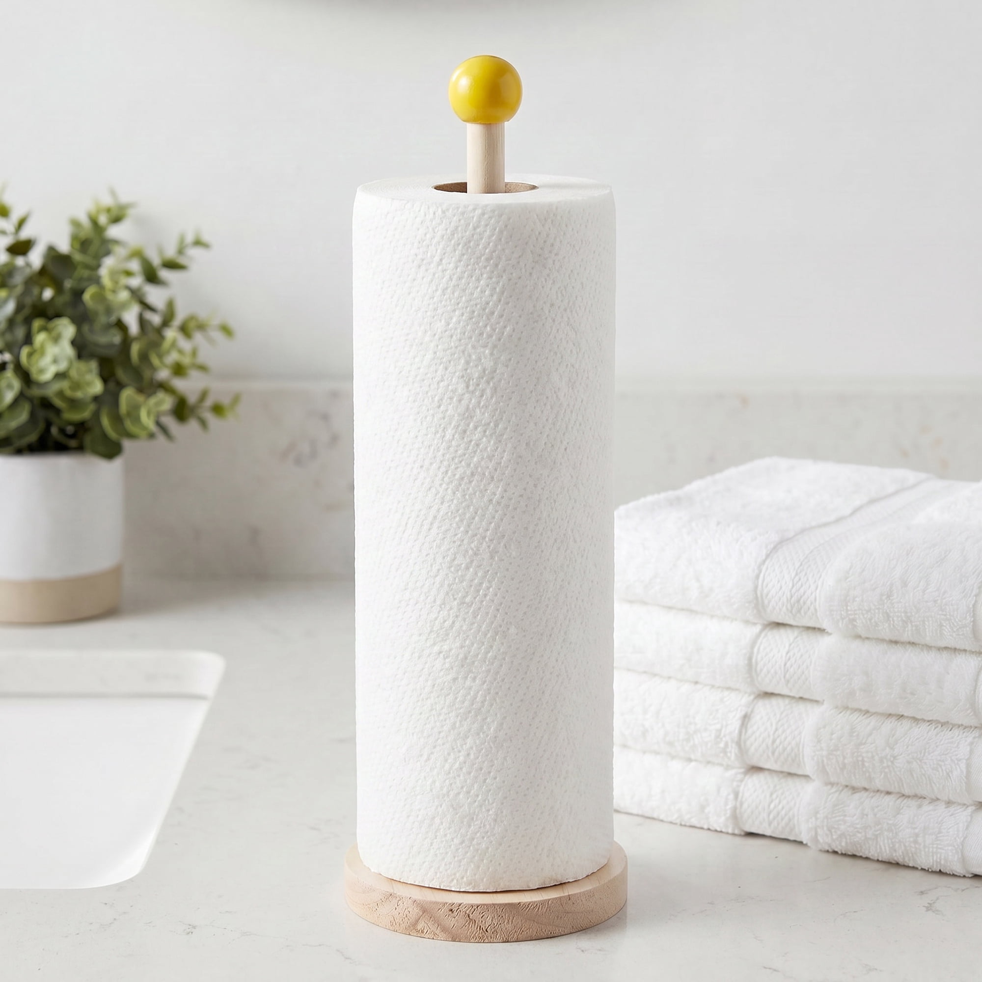 Unique Bargains Paper Towel Holder Wood Kitchen Decor for Bathroom Spheres 10.4x3.1inch