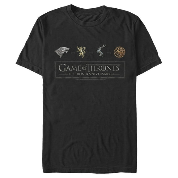 Men's Game of Thrones Iron Anniversary Metal Crests Logo  Graphic Tee Black Large