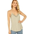 thumbnail image 3 of Women's V Neck Sleeveless Lace Trim Spaghetti Strap Slim Fit Camisole Cami Tank Top, 3 of 5