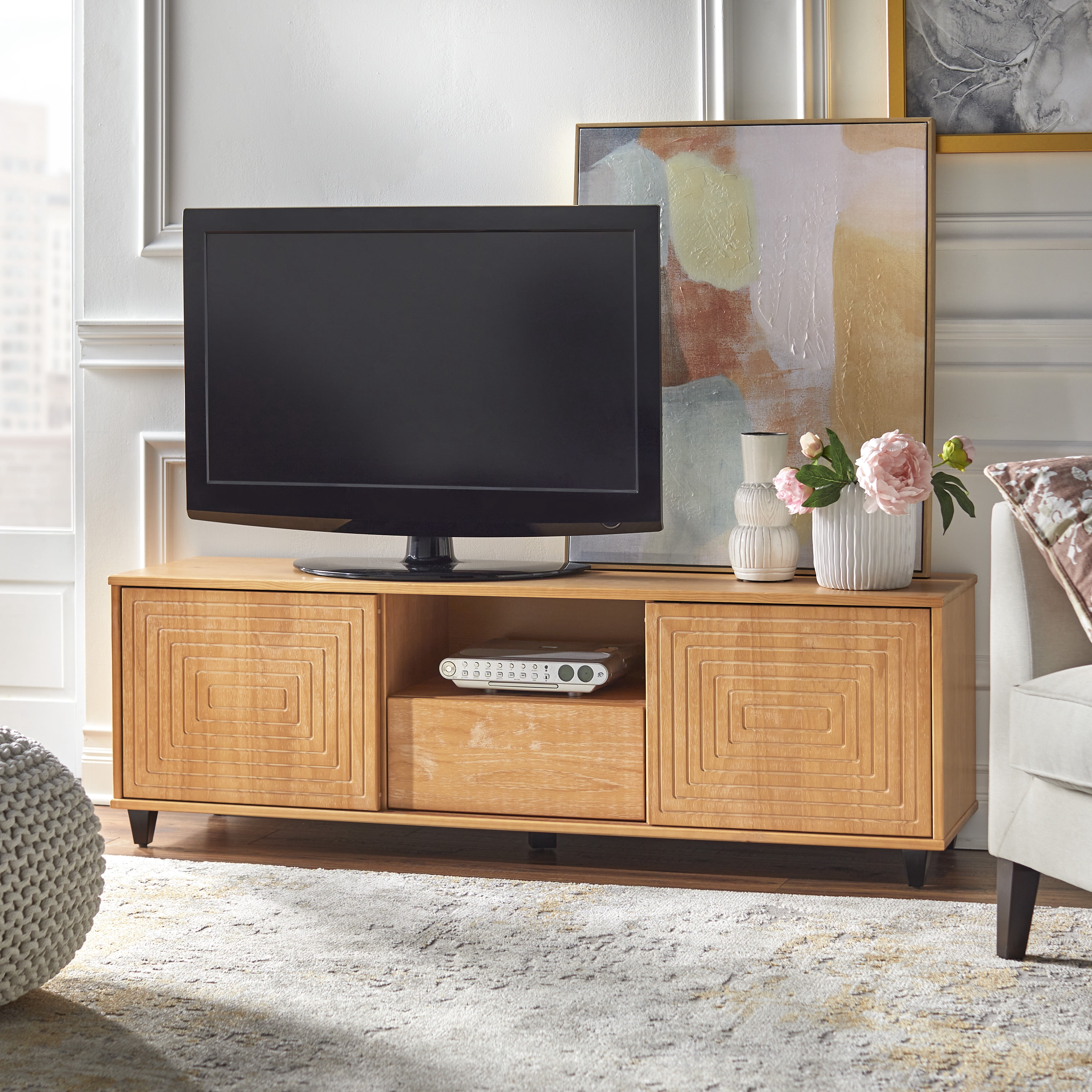 TMS Adelle TV Stand, Accomodates TV's up to 65", Natural Pine