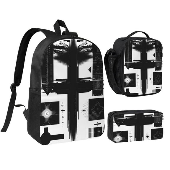Beautiful And Elegant Cross Print Backpack 17 Inch Set with Lunch Bag and CaseDurableTravel Bag Combo for Work Commuting Daily Use