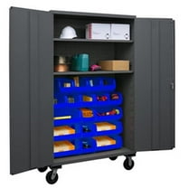 48 in. 16 Gauge Flush Door Style Lockable Mobile Storage Cabinet with 18 Blue Hook on Bins & 2 Adjustable Shelves, Gray