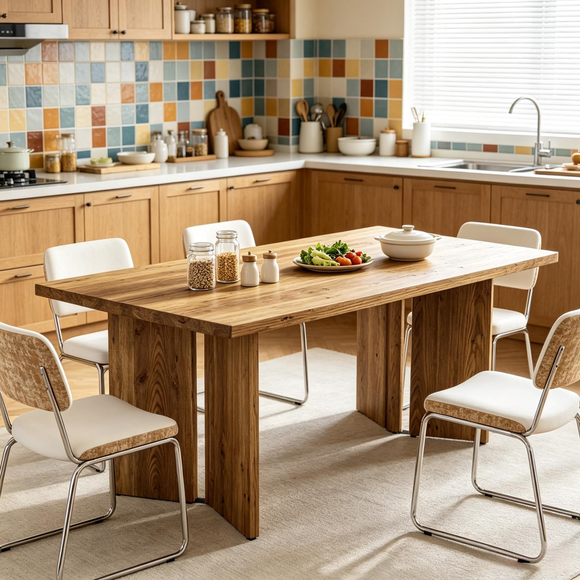 Solid Wood Dining Table, 63 in L x 31.5 in W, Farmhouse Style