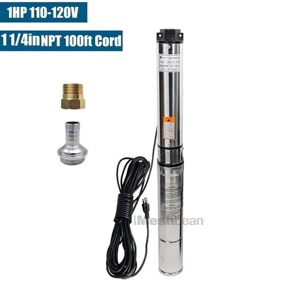 iMeshbean 1HP 4'' Deep Well Submersible Pump 276FT Hmax 33GPM 110V 1-1/4 in NPT 100FT Cord