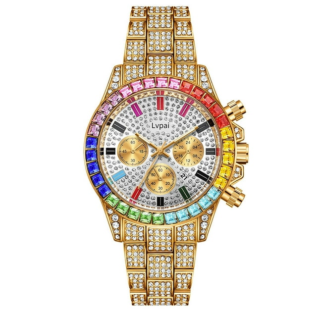 PVCS Montre Homme Mode Horloge Acier Inoxydable Décontractée Habillée Poignet Cristal