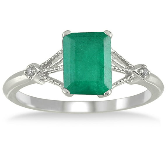 SZUL Women's 1.60 Carat Emerald and Diamond Ring in 10K White Gold