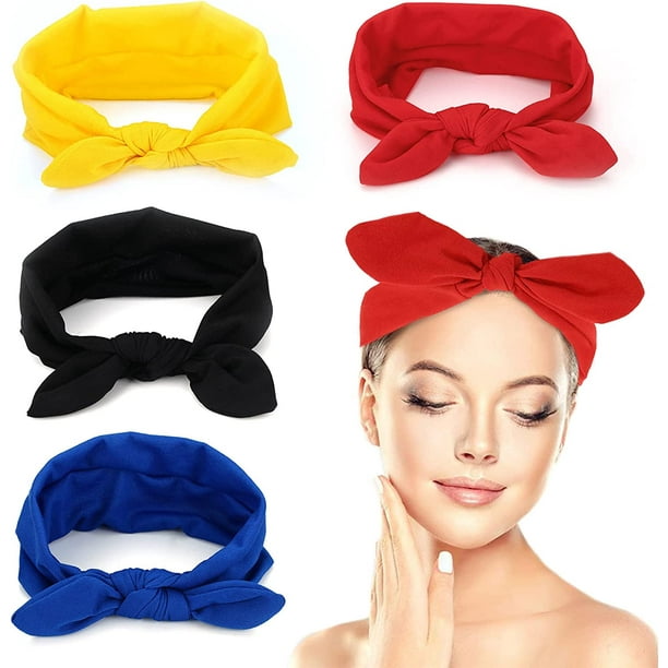 4 Piezas Diademas Retro Diadema para el Cabello, Diadema con Pendiente de Conejo Vintage, Diadema de Alambre Accesorios para el Cabello con Diadema Retro, Diadema Anudada Vintage para niñas oso de fresa Electrónica