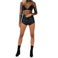 thumbnail image 3 of AMERTEER Femmes Maille Perspective Top Col Roulé Manches Longues Chemisier en Strass, 3 of 4