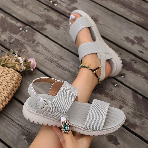 CQONEPT Sandals for Women Casual Walking Sandal Summer Roman Style Flat Sandals Elastic Strap Comfortable Open Toe Shoes Gray 40