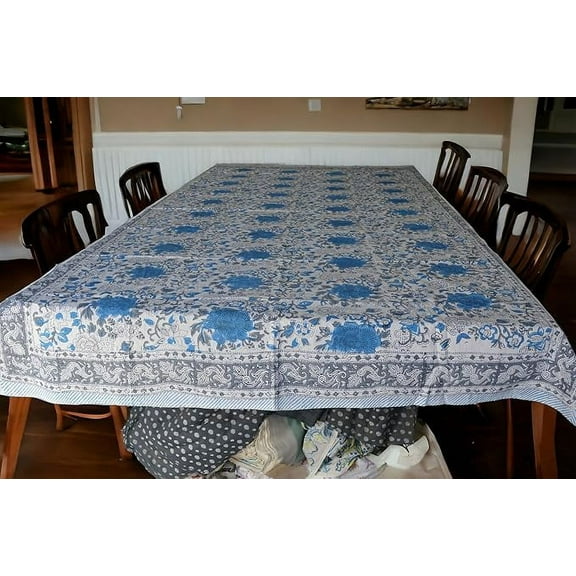 Fabric Venue Hand Block Printed Cotton Tablecloth 55x90 Inches with 6 Napkins