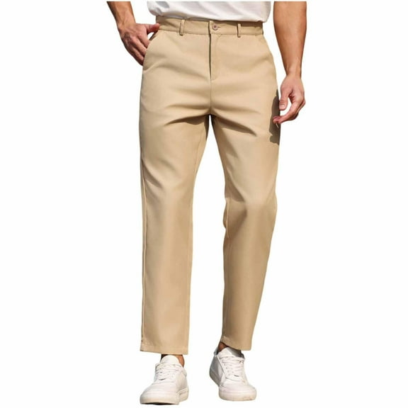 ZOYOEN Mens Dress Pants with Pockets- Slim Fit Button Casual High Waist Formal Golf Pants Khaki Size S-2XL