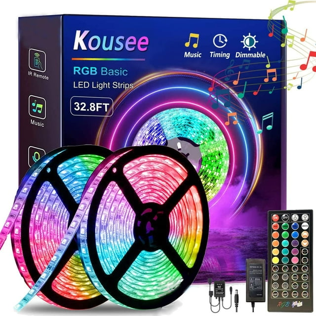 shiyou-LED Strip Lights 32.8FT, IP65 Waterproof LED Lights Strip with Music Remote Control, 5050RGB Color Changing Light Strip, Easy Installation LED Lights Strip for Bedroom, Ceiling, Kitchen