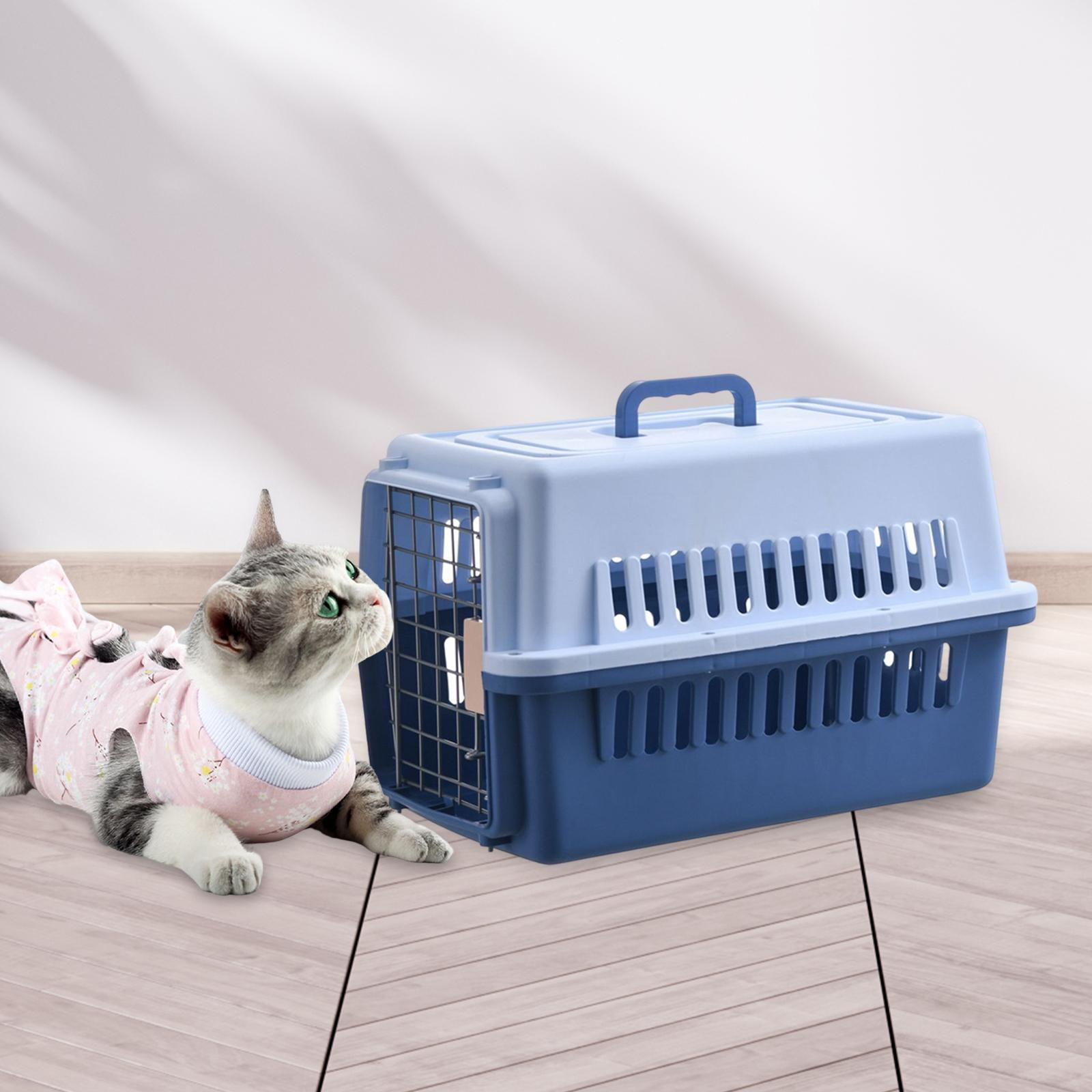 Portable Hard Sided Pet Carrier Transport Box Animal Carrier Organizer Cage Pet Supplies Case Crate Dog Travel Kennel for Cats Trips Outdoor Blue