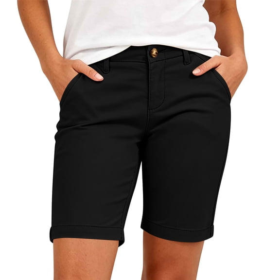 Aezemi Womens Bermuda Shorts, Stretch Elastic Waist Work Casual Shorts, Summer Knee Length Outdoor Bottoms, S-3XL