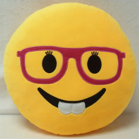 Emoji Glasses Girl Face Emoticon Cushion Stuffed Plush Soft Pillow, 32*32*10cm Yellow
