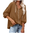 thumbnail image 2 of Pntutb Moda Mujer Cremallera Cuello en V Jersey tops Blusa de manga larga con capucha Sudadera Pntutb Pntutb-2978, 2 of 7