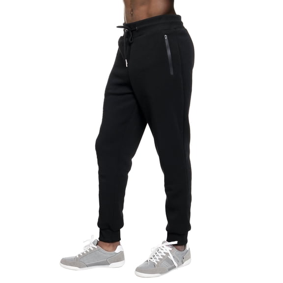 Men's Fleece Lined Slim Fit Casual Tech Jogger Sweatpants W Zipper Pockets BLACK XL