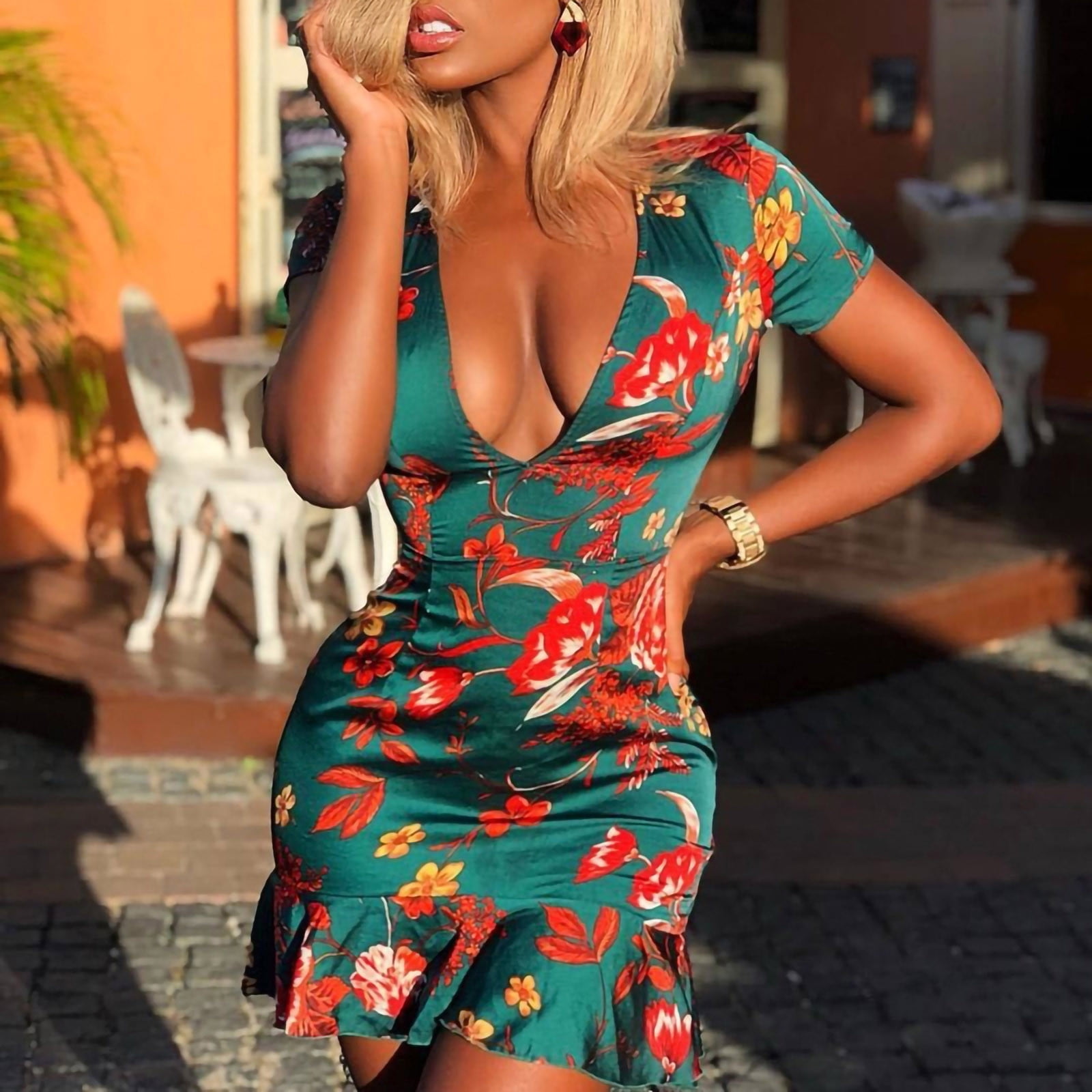 Criss cross back frill hem shift dress discount