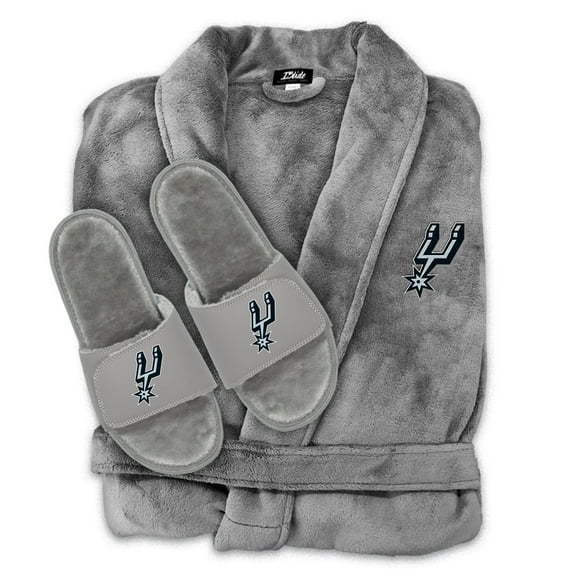 Unisex ISlide  Gray San Antonio Spurs Faux Fur Slide Sandals & Robe Bundle