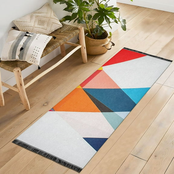 Yayeee Runner Rug for Bedroom 2'x6' Machine Washable Hallway Non Slip Mat, Colorful Triangles