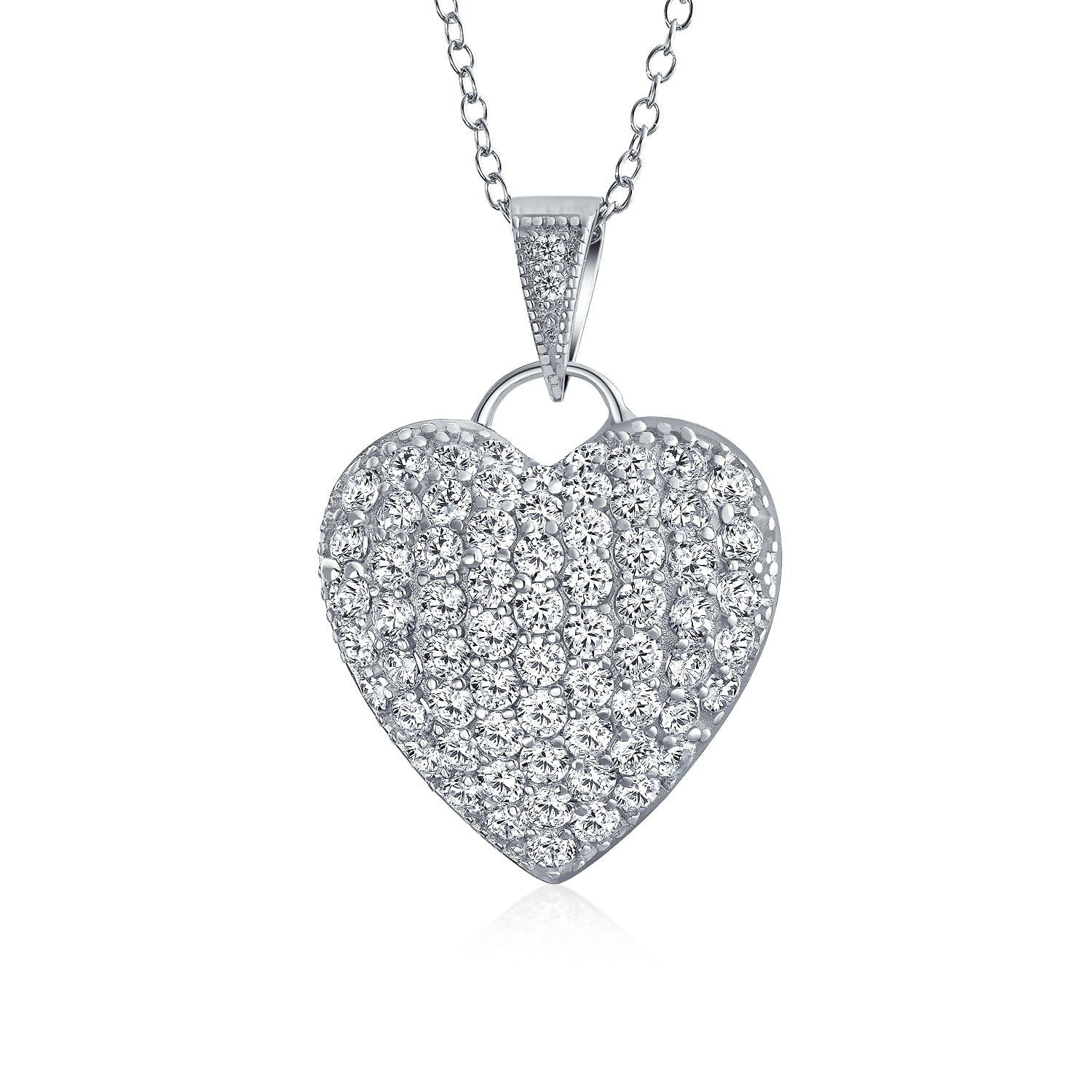 6 grams .925 Sterling Silver Vintage Heart Pave CZ Stones with Chain