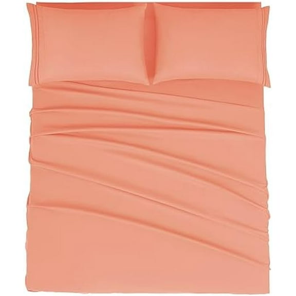 Queen Size Sheet Set - Hotel Luxury 1800 Bedding Sheets & Pillowcases - Deep Pocket Fitted Sheet, Soft, Breathable, Wrinkle & Fade Resistant - 4 Piece (Queen, Coral)