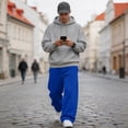 thumbnail image 7 of Havenx Baggy Sweatpants for Men Straight Wide Leg Drawstring Sweat Pants with Pockets Elastic Waist Open Bottom Sweatpants Loose Fit Soft Fall Winter Comfy Workout Trousers,Royal Blue L, 7 of 7