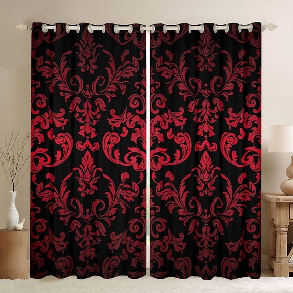 jejeloiu Rustic Victorian Floral Curtains Pack of 2 (42x84 Each),Boho Exotic Style Curtains Blackout,Red Damask Jacquard Bedroom Curtains For Adult,Luxury Bedroom Decor