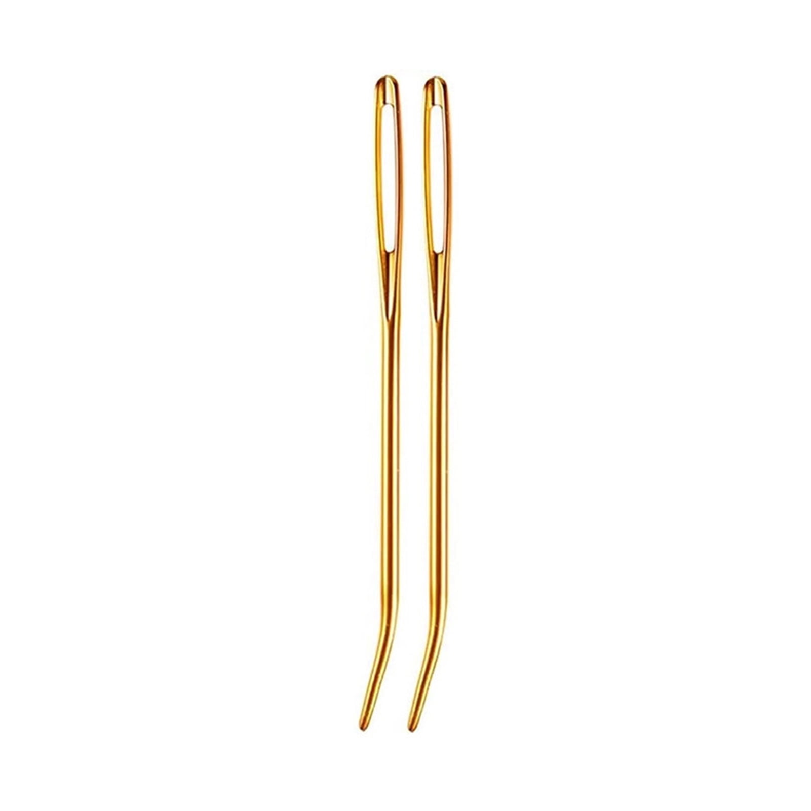 Wirlsweal 2pcs Darning Needles Large Eye Aluminum Wool Sweater Sewing Knitting Crocheting Blunt Needles for Clothes, Gold