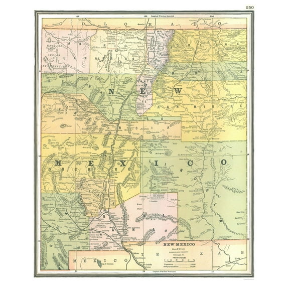 Historic State Map - New Mexico - Johnson 1888 - 23 x 27.29 - Vintage Wall Art