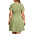 thumbnail image 6 of Karymi Plus Size Notch V-Neck A-Line Dress, Short Sleeve Waist Pleated Flare Dress with Pockets, Solid Casual Work Dress Wedding Guest Dresses for Women, 6 of 7
