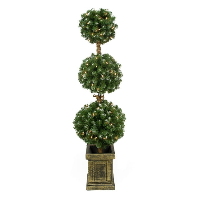 Northlight Seasonal 31742076 4.5 ft. Pre-Lit Potted Triple Ball Artificial Topiary Tree - Clear Lights