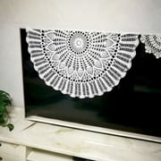 Round Small Lace Table Cloth - Vintage Manual Crochet Flowers Tablecloth for Round Coffee Table White