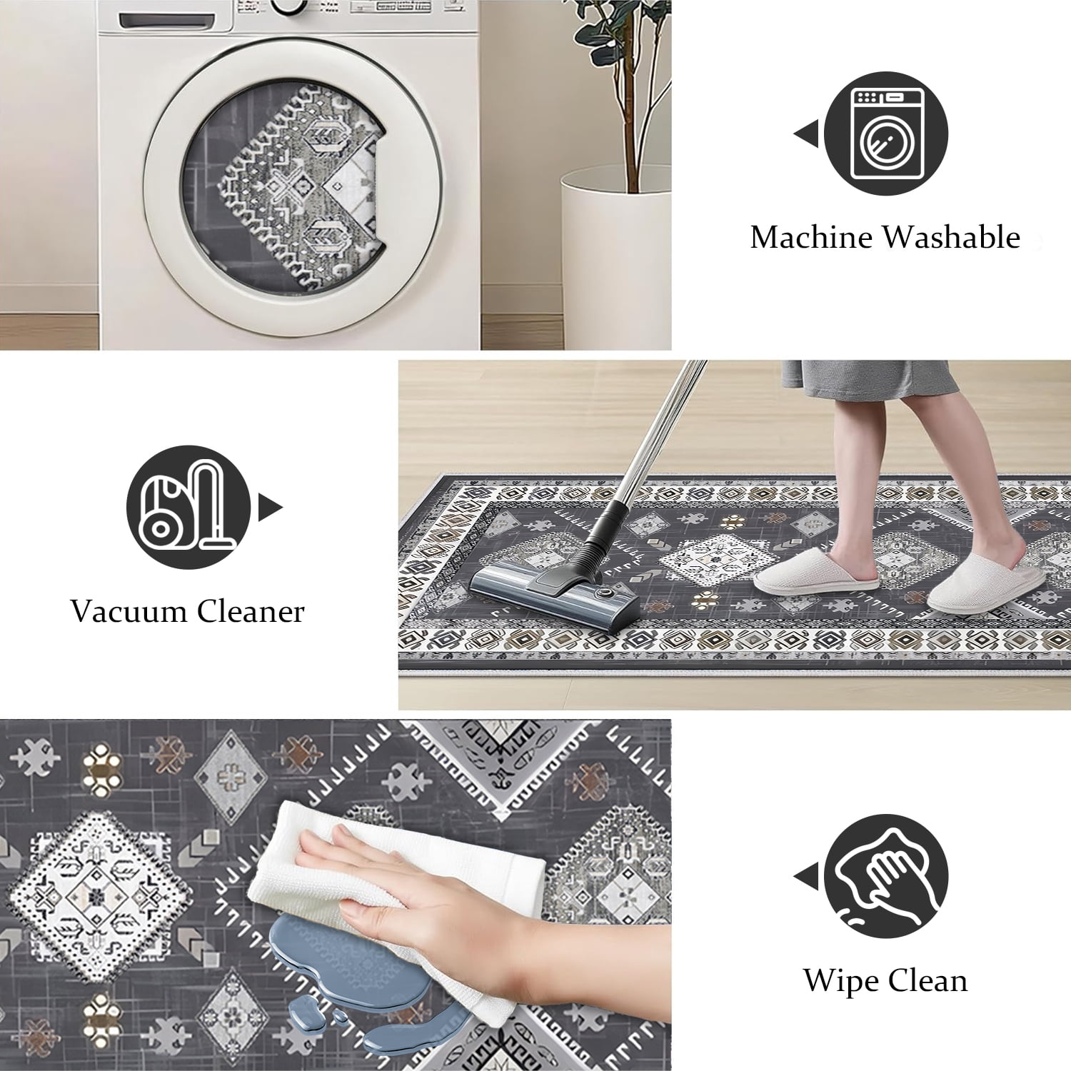 TECHVIDA Kitchen Rugs 4 Piece,kitchen mats for floor,Non-Slip Machine Washable Rugs,Boho Vintage Kitchen Mat for Hallway Laundry Room Sink
