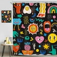 thumbnail image 2 of Retro 70s Groovy Shower Curtain 72Wx72L Inch Kids Funky Funny Abstract Cartoon Cute Rainbow Colorful Shower Curtain Bathroom Set Trendy Cool Unique Bath Curtain Bathtub Accessories Home Decor, 2 of 6