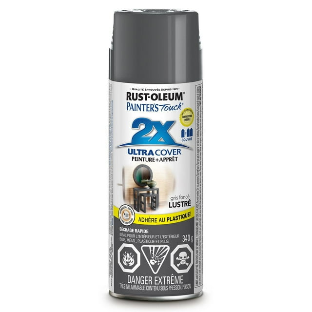 Rust-Oleum Painter's Touch 2X Interior/Exterior Ultra Cover Multi-Purpose Paint And Primer in Gloss Dark Grey, 340g Spray Paint