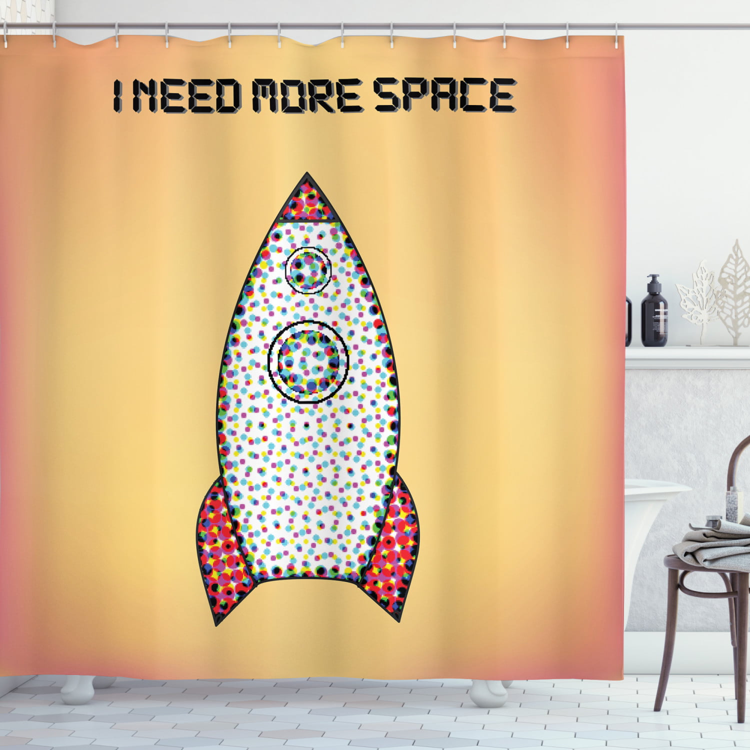 Details about   Outer Space Shower Curtain Cosmos Rocket Print for Bathroom