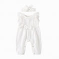 thumbnail image 3 of mgoYE Baby Girl Clothes Outfits Infant Summer Romper Cotton Linen Preemie Newborn Essentials Photography with Headband(White,0-6 Months), 3 of 9