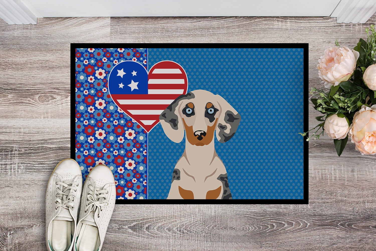 Cream Dapple Dachshund USA American Indoor or Outdoor Mat 24x36