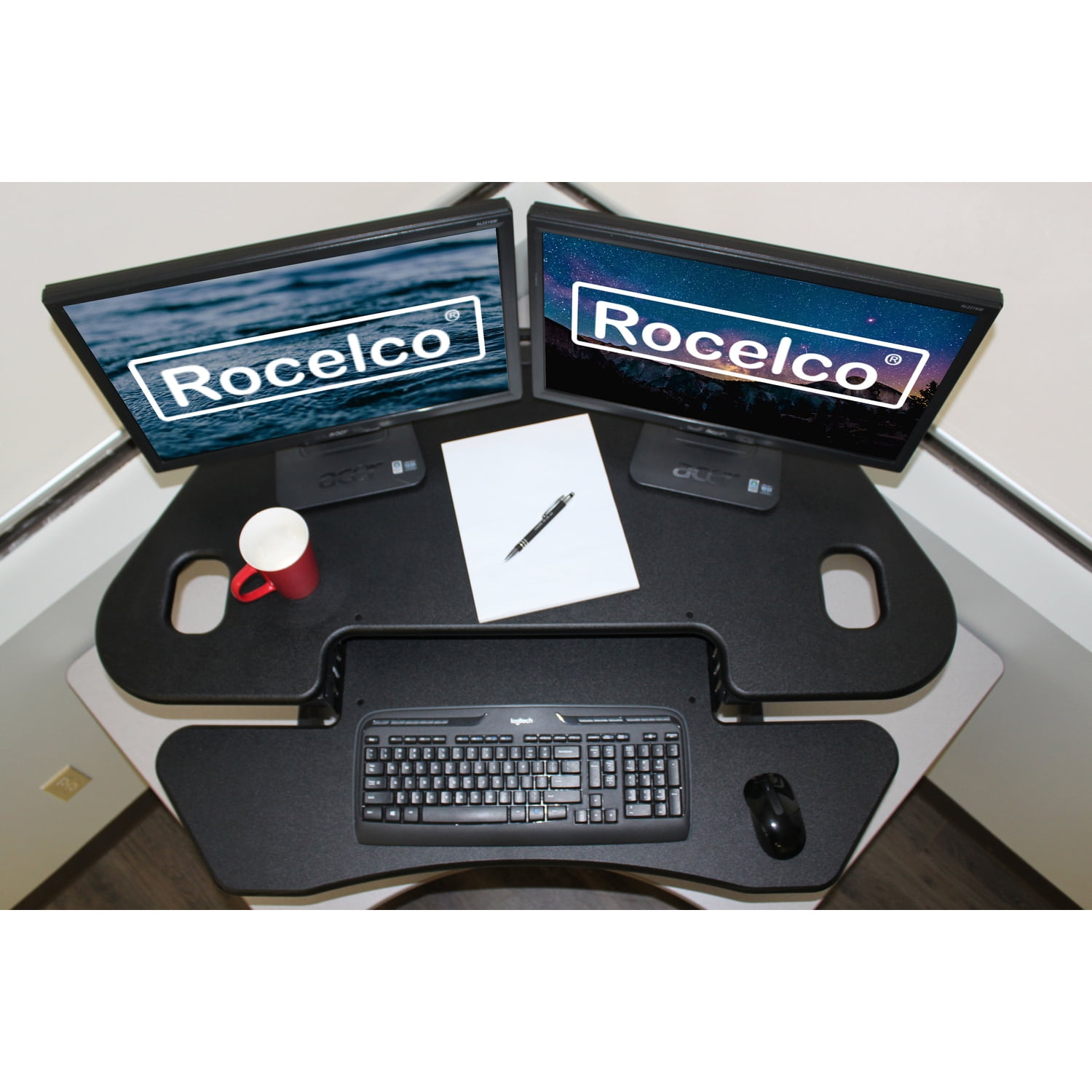 Rocelco 46" Adjustable Corner Standing Desk Converter Black (R CADRB-46)