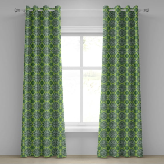 Ambesonne Lime Green Grommet Curtain, Moroccan Mandala, 50" x 108", Fern Green White