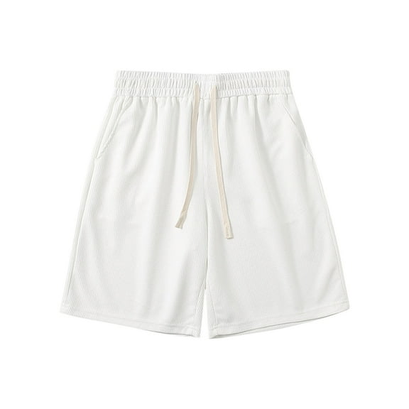 Plebaso Men's Shorts Summer Drawstring Solid Color Loose Shorts Elastic Waist Breathable Casual Shorts