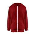 thumbnail image 3 of BXINGOHAI Women's Full Zip Up Hoodie Long Sleeve Hooded Sweatshirts Solid Drawstring with Pockets Jacket Coat for Women Today Sales Red,M, 3 of 5